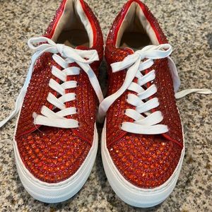 Betsey Johnson red pink sparkle sneakers sz 7..5  worn 1 time .